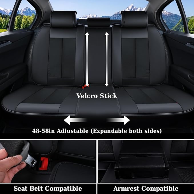 Coverado Seat Covers Full Set, Breathable Leather Car Seat Cover,Universal Car Seat Protectors, Seat Cover Waterproof, Front and Rear Seat Cover Fit Most Cars, BlackRed - Image 2