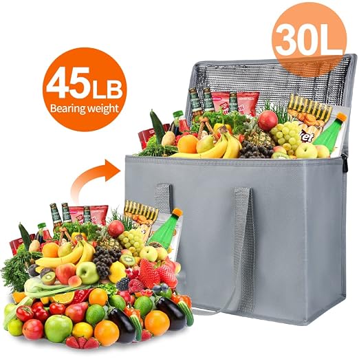 Bodaon Insulated Reusable Grocery Shopping Bags, 2-Pack, X-Large, Grey | Picnic Cooler Bag Top Cold/Warmer, Heavy Duty Insulated Food Delivery Bag, For Commercial Catering Rideshare Driver, Foldable - Image 4