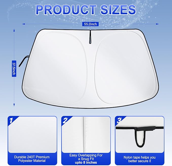 SINGARO Car Windshield Sun Shade, Foldable Reflective Sun Shade for Car Windshield, Compatible with Tesla Model Y Model 3 2016~2025 - Image 3