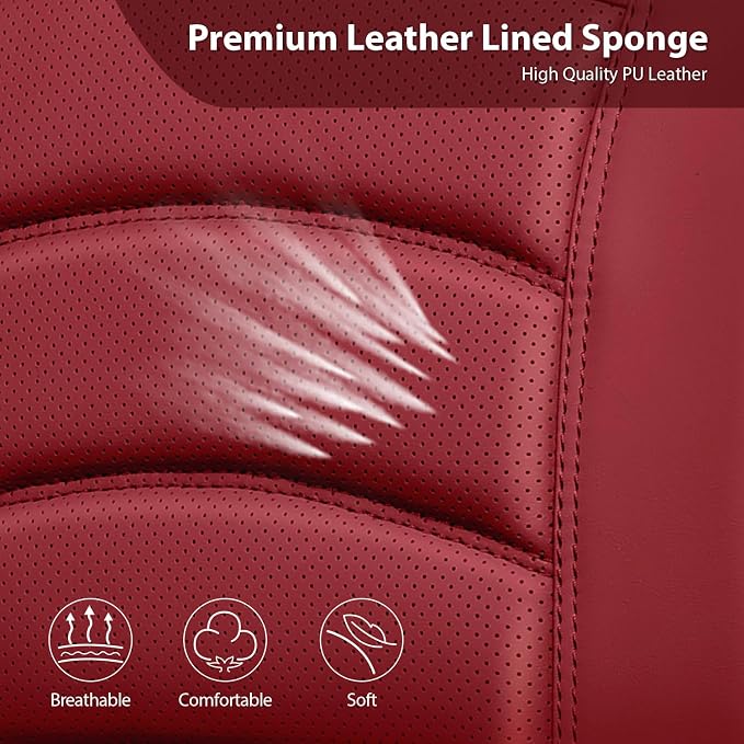 CAR PASS 3D Foam PU Leather Car Seat Covers, Universal Seat Covers Full Sets for Trucks SUV Sedan Automotive Seat Covers Armrest Airbag Compatible Waterproof Comfortable Faux Nappa Leather Burgundy - Image 9
