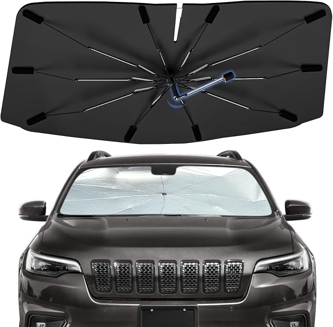 Windshield Sun Shade for Jeep Cherokee 2014-2025 Front Window | 360 Rotation Car Sunshade Umbrella for Sun Shield Visor for UV Protection, Keep Car Cool Accessories by Bocvam