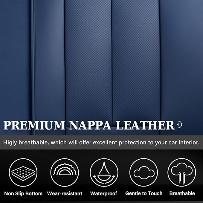 Coverado Rear Seat Covers for Cars, Back Seat Cover for Dogs, Faux Leather Car Seat Covers Backseat, Blue Car Seat Cushion, 3-Pieces Waterproof Universal Seat Covers for Cars Fit for Most Sedans SUV - Image 2