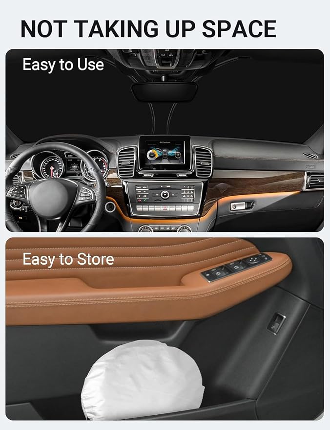 Proadsy Custom Fit Car Windshield Sun Shade for 2016-2019 Mercedes-Benz GLE | 240T Heat Shield, Drops Temp 54°F, Blocks 99% UV, Prevents Dashboard Cracking, Summer Parking & Beach Trips, Easy Twist-Fold - Image 9
