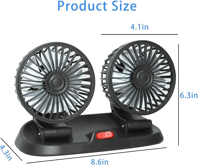 Adjustable Dual Head Car Cooling Fan-Brushless Motor-2 Speeds, 360 Rotation, for Car Dashboard, Powerful Cooling Solution for SUV/RV/Truck/Sedan/Cruise/Office, USB Powered (2-head 5V) - Image 4
