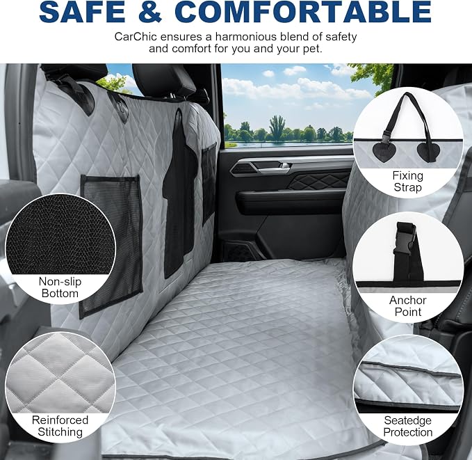 Dog Car Seat Cover for Back Seat - Waterproof Pet Hammock with Embedded Insert Door Protectors (XLarge for Crew Cab Truck with Fold‑Up Seat) - Image 3