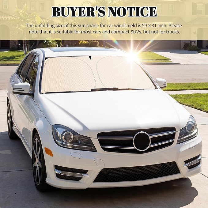 2026 New Thickened Car Windshield Sun Shade Foldable with Beige Checkered Design,Car Sun Shade Windshield with Storage Bag for Interior Cool,59"×31" Suns Shades for Cars Windshields - Image 7