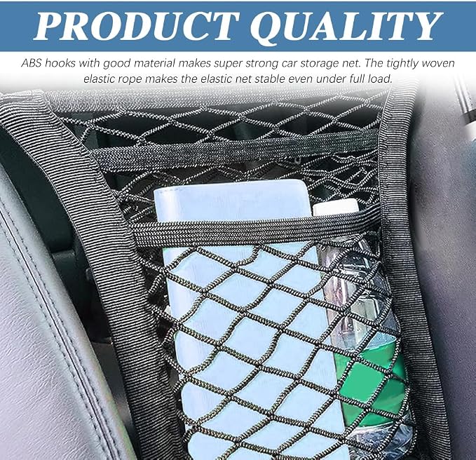3-Layer Car Mesh Organizer, Seat Back Net Bag, Barrier of Backseat Pet Kids, Cargo Tissue Purse Holder, Driver Storage Netting Pouch - Image 3