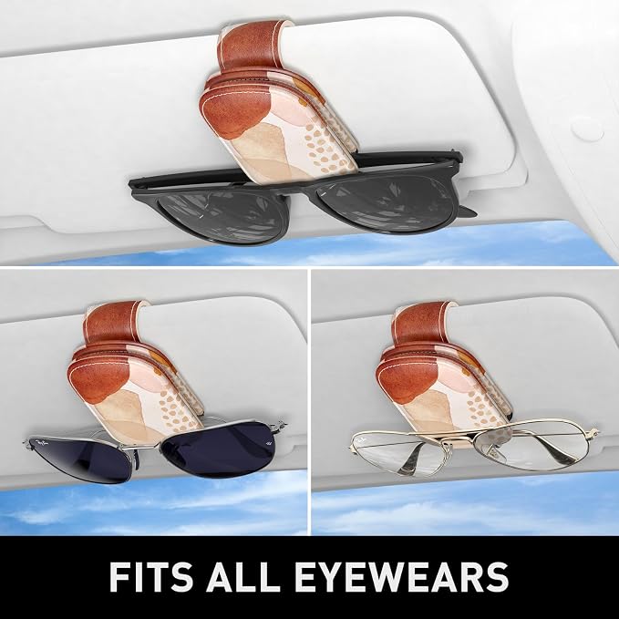 Sunglasses Holder for Car Visor, Magnetic Leather Car Sunglass Holder, Car Sun Visor Glasses Hanger Clip, Car Interior Accessories for Women Men, Fits All Size Eyeglasses - Image 5