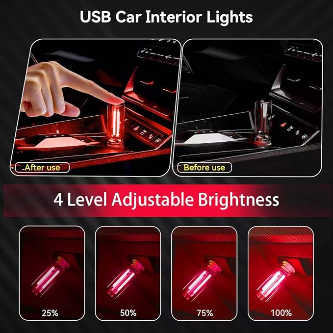 4 PCS USB Night Light Bulb,Touch Dimmable Retro Car Interior Ambient Light | Portable Glass Bottle Design Chubby Glow Light for Car, Truck, Bedroom, 4 Colors Red Blue Green Purple - Image 3