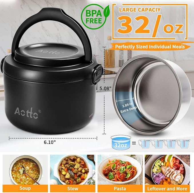 Electric Lunch Box, 32 oz Portable Food Warmer Heater, Lunch Warmer Portable for Work/Office/Car/Travel 12V/24V/110V 3-in-1, Warming Soup & Meal, Spill-Free, Men & Women's Gifts, Black - Image 3