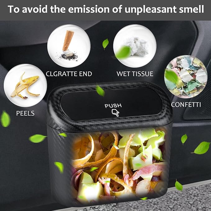 Accmor Car Trash Can with Lid, 2 Pack Mini Vehicle Trash Bin Car Dustbin Garbage Organizer Holder with Trash Bag, Small Hanging Leakproof Auto Storage Bag Container (Carbon Fiber) - Image 6