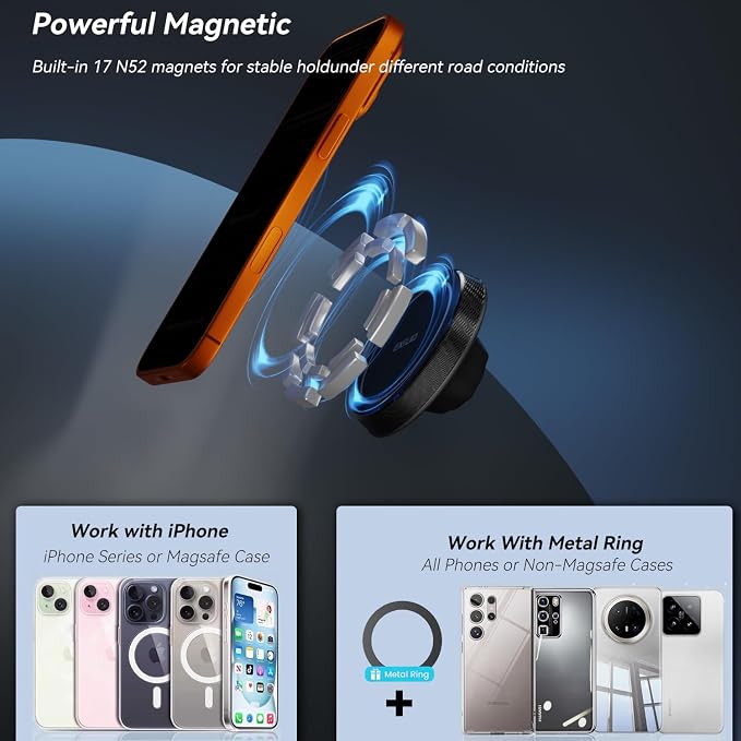 EXELIQ 2-in-1 Cup Holder Expander with MagSafe Phone Mount, Adjustable | Fits Large Bottles, Tumblers & Fast Food Drinks, 360° Rotating Arm for iPhone 17/16/15 and 4.7–7" Smartphones in Cars - Image 4