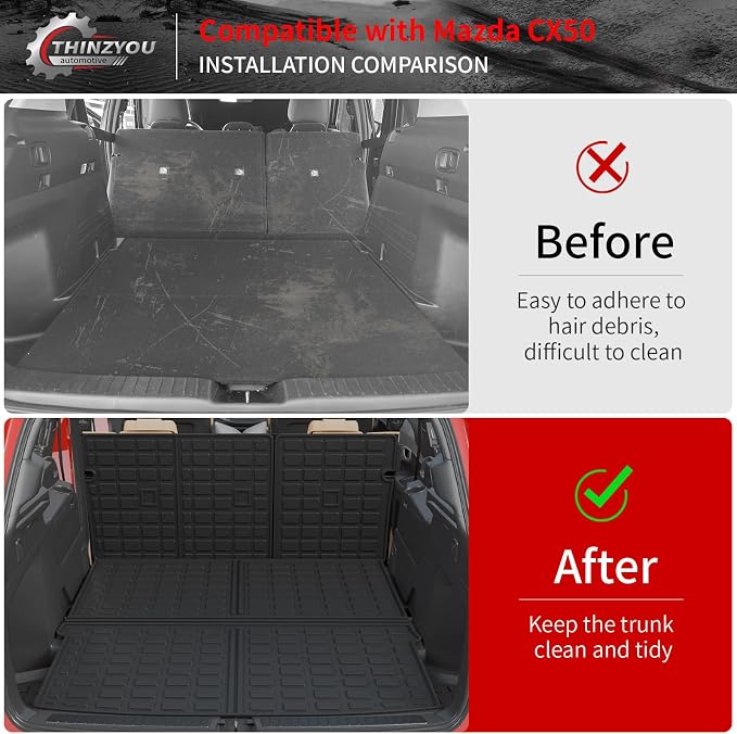 Cargo Mat & Backrest Mats for 2023 2024 2025 2026 Mazda CX50 | Trunk Mat Trunk Liner Cargo Liner TPE All Weather Back Seat Cover Protector 2024 CX-50 Accessories - Image 3