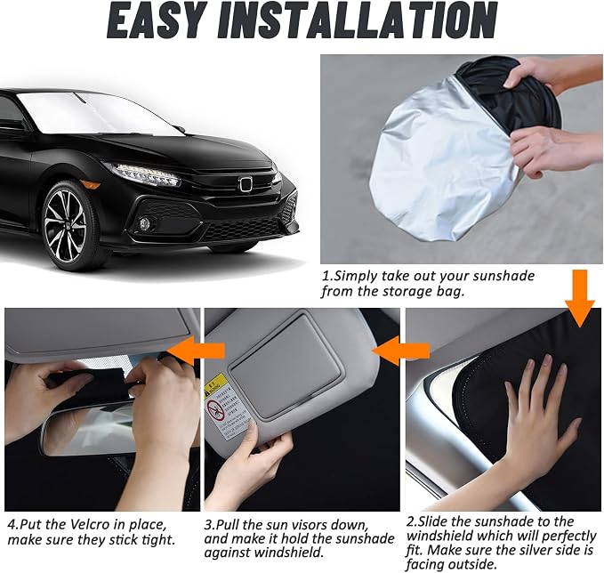D-Lumina Windshield Sun Shade for 2016-2021 Honda Civic Accessories, Front Window Sunshade Sun Visor Protector Block UV Rays Heat, Foldable 2 Layers 210T Material - Image 5