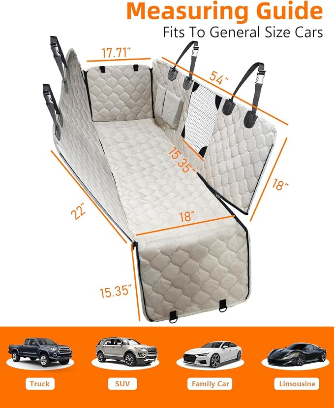 PETICON Dog Car Seat Cover for Back Seat, Waterproof Dog Hammock for Pets | Zippered Design Allows Passenger Seat Access, Mesh Window for Pet View, 600D Oxford, Prevents Scratches, Hair, Mud, and Dirt - Image 4