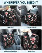 Capolo Car Trash Can with Lid, Leakproof Car Garbage Can Car Trash Bag | Waterproof, Trash Can for Car, 3 Mesh Pockets, Mini Hanging Vehicle Car Trash Bin, for Back/Front Seat (Flower,2.5 Gal) - Image 6