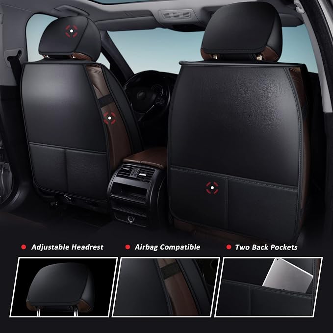 2PCS Front Car Seat Covers, Leather Seat Covers for Sedan, Truck,SUV | Black Seat Cover,Breathable Car Seat Cover,2PCS Front Universal Automotive Seat Protector For Families, Pets,Commuters - Image 5