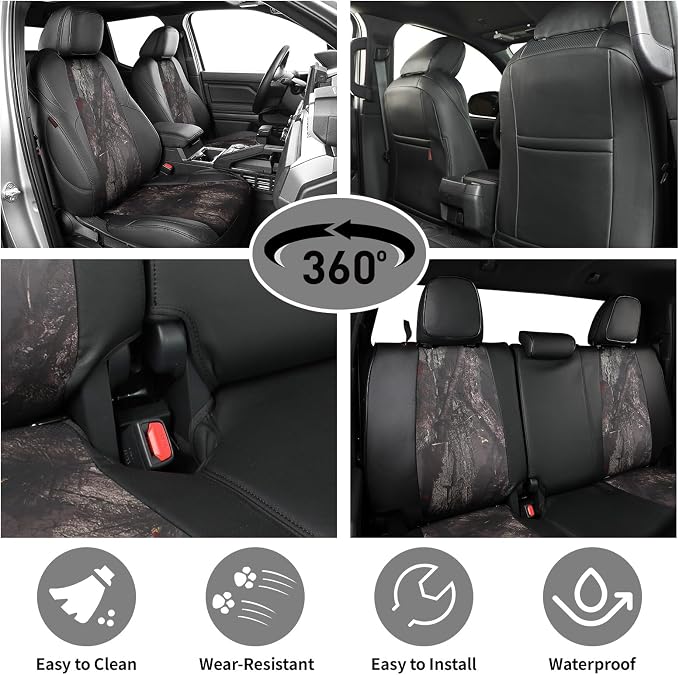 EKR Tacoma Seat Covers Custom Fit for Toyota Tacoma (Only for Hybrid) 2024 2025 2026 Double cab TRD Sport/TRD Off-Road/Limited/Trailhunter-Truck Seat Cover Full Set,Faux Leather(Black/Woodland Camo) - Image 2