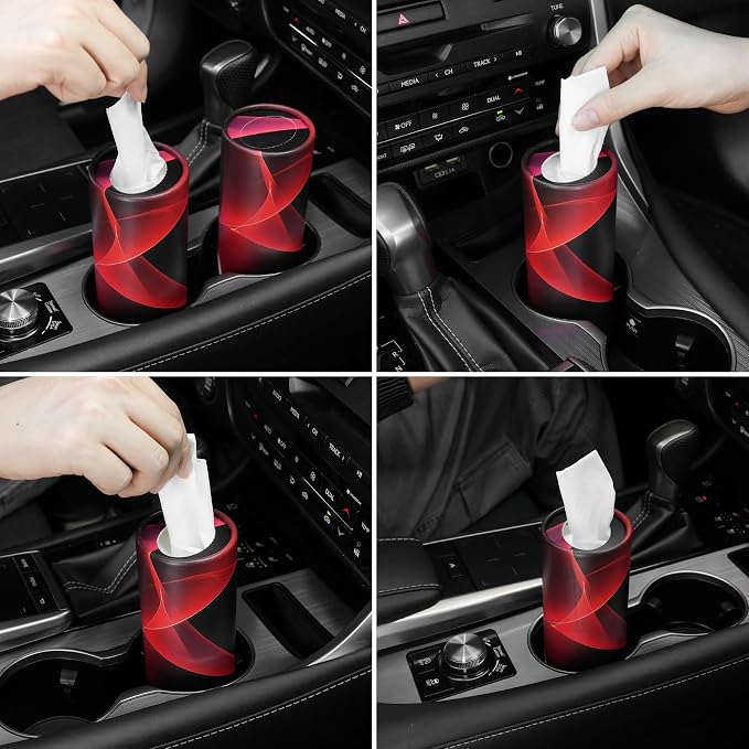 SINGARO Car Tissue Holder, 4 Pack Car Cup Holder Facial Tissues with Travel Tissue Bag, Quick and Convenient Flower Combination Car Tissue Box(4 Canisters/200 Tissues) Black - Red - Image 4