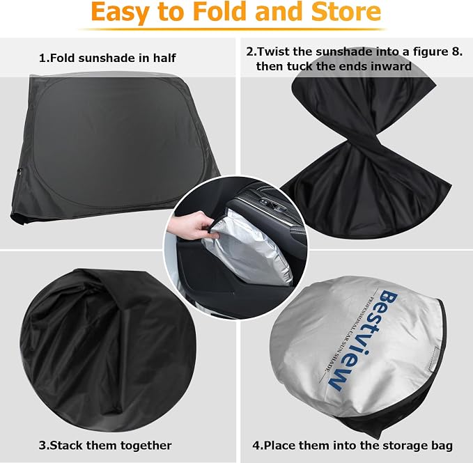 Bestview Windshield Sun Shade Custom Fit for 2015-2020 Ford F150, Foldable Front Window Sunshade Sun Visor Accessories Protector Block UV Rays Heat - Image 6