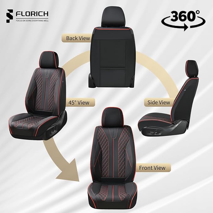 FLORICH Leather Car Seat Covers, Automotive Seat Cover 2 Pack Waterproof Seat Covers for Cars Driver Seat Cover Protectors Universal Fit for Most Cars SUV Trucks Vehicles, Black&Red Line - Image 7