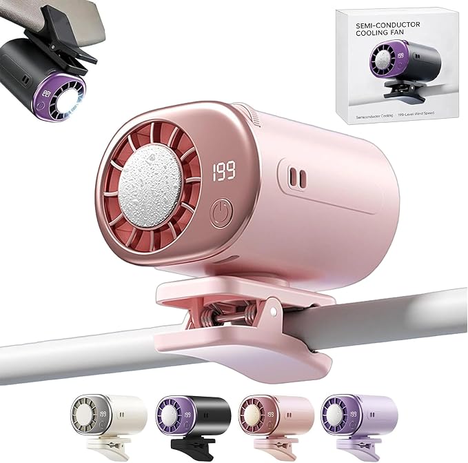Clip On Air Conditioner Fan, 199 Speeds & 16°C Cooling (Pink) | Premium ABS for Car/Office/Bed/Beach, 20dB Ultra-Quiet, 2000mAh Battery, 360° Rotation, USB-C, LED Display, Secure Clip by CBDYWVR