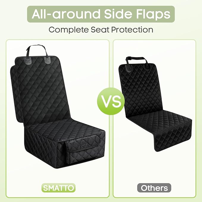 Front Seat Cover for Dogs with Side Flaps, Pet Car Seat Protector | Waterproof Scratchproof Non-Slip Captain Chair Seat Cover, Full Protection, Large Front Storage Pocket, Fits Cars/Trucks/SUVs - Image 3