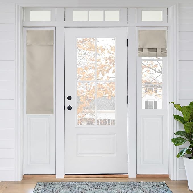 RYB HOME Front Door Window Covering Tie Up Small Sidelight Curtain Blackout | No Drill, Privacy Office Classroom Door Window Shade, Adhesive Rv Travel Curtains Portable,W12 x L40, Natural, 1 Panel by RYBHOME
