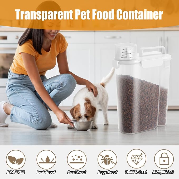 Dog Cat Food Storage Container with Cup (White, 5L) | Pet Food Pourable Container Airtight with Large Spout, BPA-Free Plastic Food Dispenser for Pet Food, Bird Seed, Rice, Flour - Image 2