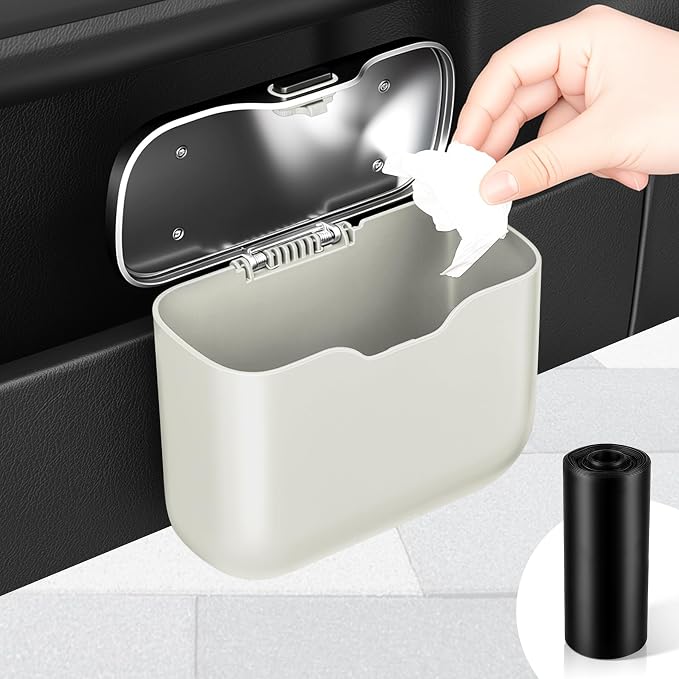 UYYE Car Trash Can, Car Garbage Bin with Lid & Handle - Leak-Proof Mini Trash Can for Car, Truck, SUV - Essential Car Accessories for Organization (White) by UYYE