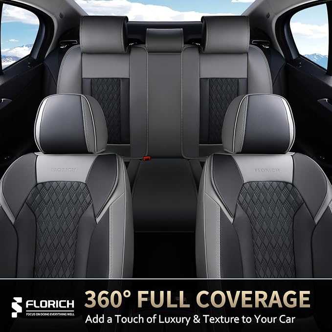 Seat Covers, Car Seat Covers Full Set, Luxury Nappa Leather Seat Covers, Breathable and Waterproof Car Seat Protector 5 Seat, Automotive Seat Covers Universal Fit for Most Cars-Gray&Black - Image 4