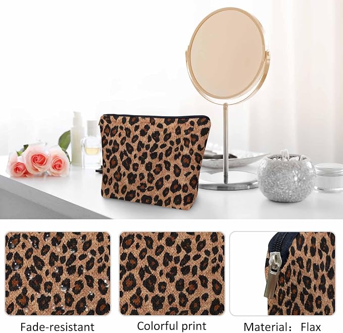 Leopard Print Makeup Organizer Bag Cosmetic Bag For Men Women, Wild Animal Fur Leopard Skin Brown Travel Toiletry Bag Flax Makeup Bags Purse Business Makeup Pouch For Toiletries Cosmetics - Image 5