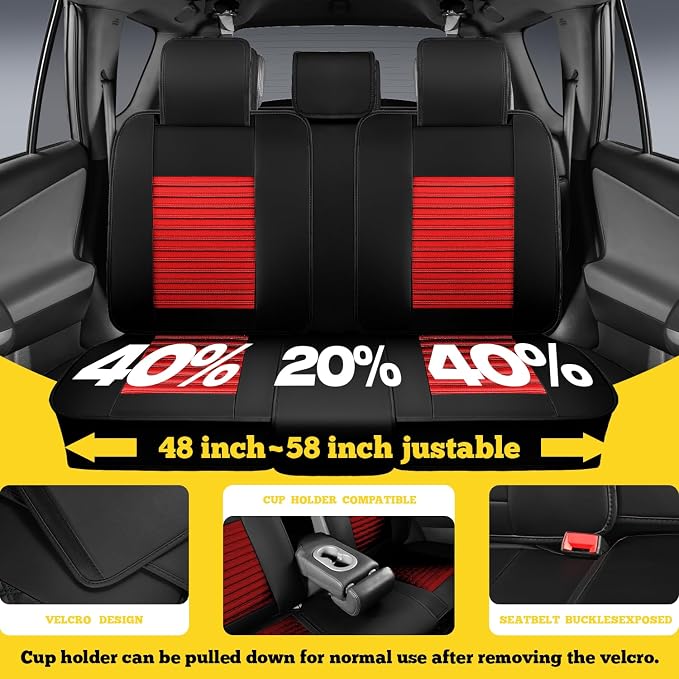 Front Car Seat Covers, Faux Nappa Leather for Sedan SUV, 2 Seats | Waterproof, Breathable and Airbag Compatible, Helps Reduce Slipping, Red+Black - Image 5