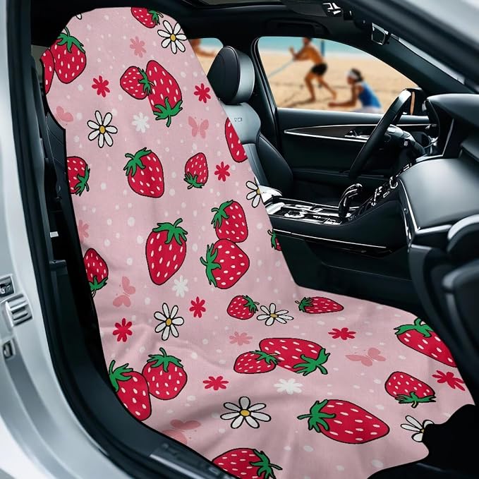 SEANATIVE Sports Towel Seat Covers for Cars - Quick-Dry Sweat Towels for Gym, Hiking & Beach with Anti-Scratch Design (Machine Washable, Universal Fit), Red Strawberry Pattern - Image 2