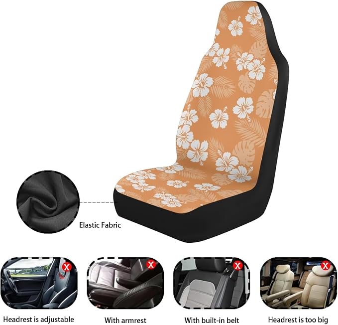 Hawaiian Florals Car Front Seat Covers for Women Set of 2 Tropical Car Seat Cover Elastic Polyester Protection Interior Accessories for Cars SUV Sedans - Image 6