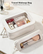 2 PCS Clear Makeup Bags Set,Waterproof PU Leather Travel Cosmetic Bags, Transparent Toiletry Bag Organizer with Zipper, Portable Makeup Brush Case Pouch for Women Girls Travel Daily Use (White) - Image 3