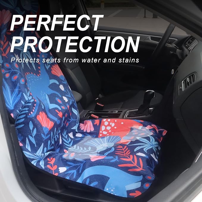 Sweat Towel Car Seat Cover Protector Front Seats for Gym Workout, Running, Swimming, Beach and Hiking, Waterproof Universal Seat Cover for Car, Trucks, Van & SUV (1, Dinosaur, Front) - Image 3
