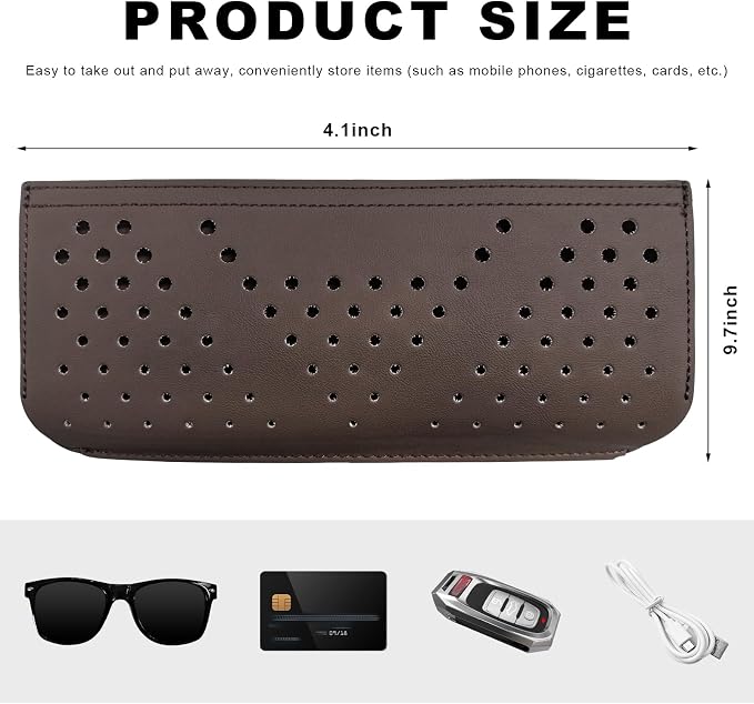 Car Seat Side Pocket Organizer, Auto Center Console Storage Pocket with Adhesive Tape, Multifunctional Leather Tray Pouch Sunglasses Holder for Car Seat Door Window (Brown) - Image 2