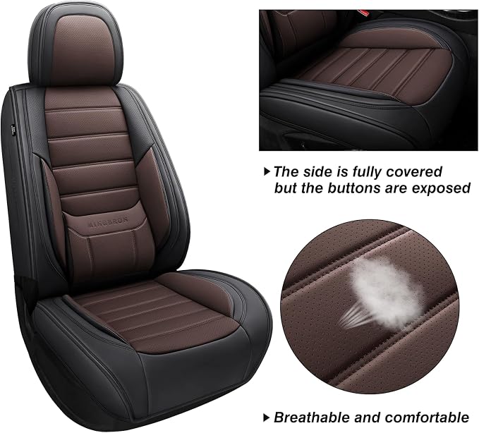 MINGBRON Seat Covers, Car Seat Covers Front Seats, Car Seat Cover, Car Seat Protector Waterproof, Car Seat Cushion Nappa Leather, Brwon Seat Covers Carseat Cover Universal Fit for Most Cars - Image 4