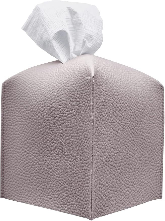 Carrotez Tissue Box Cover, [Refined] Modern PU Leather Square Tissue Box Holder - Decorative Holder/Organizer for Bathroom Vanity Countertop, Night Stands, Office Desk & Car 5"X5"X5" - Lavender by Carrotez