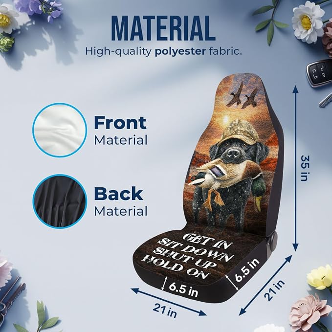 GENANY Duck Hunting Dog Car Seat Covers, 2-Piece Front Seat Set | 2-piece polyester front seat cover set, each 49.5 x 19.6 inches, with adjustable straps and hooks - Image 4