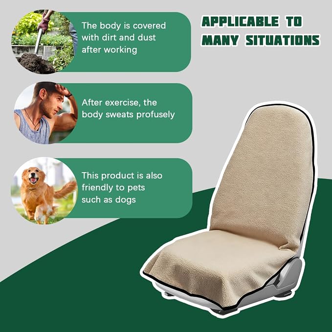 55.12 x 29.53 Inch Terry Cloth Car Seat Cover, Beige | absorbent surface, waterproof barrier, granular anti-slip backing, side-free profile, interior accessory - Image 5