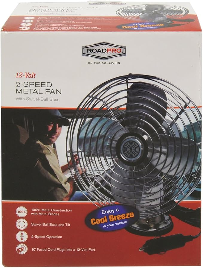 RoadPro RP-1179 Car Fan, Heavy Duty, 12V, Metal, 7.5" - Image 2