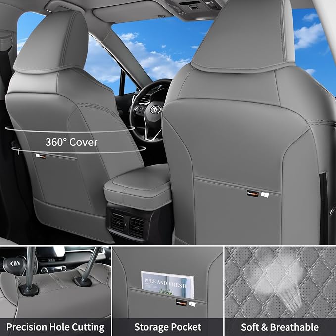 Huidasource Custom Fit RAV4 (Gas Only) Front Seat Covers, Gray Waterproof Faux Leather Full-Coverage for 2019-2024 Toyota RAV4 LE/XLE & XLE Premium/Limited (Does Not Fit Adventure and TRD Off-Road) - Image 2