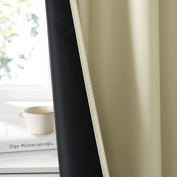 RYB HOME Bedroom Blackout Curtains 72 inches Long, 100% Blackout | Thermal Insulated, Noise Reducing, Curtains for Living Room Nursury, For Sleep, W34 x L72, Biscotti Beige - Image 3