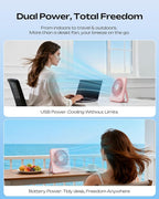 Otlonpe Personal Portable Desk Fan, 4000mAh Small Rechargeable Portable Fan Battery Operated & USB Powered for Travel Sleeping Bedroom Office Home Table, Cordless, Quiet, 4-Speed, 6.5 Inch (Pink) - Image 2