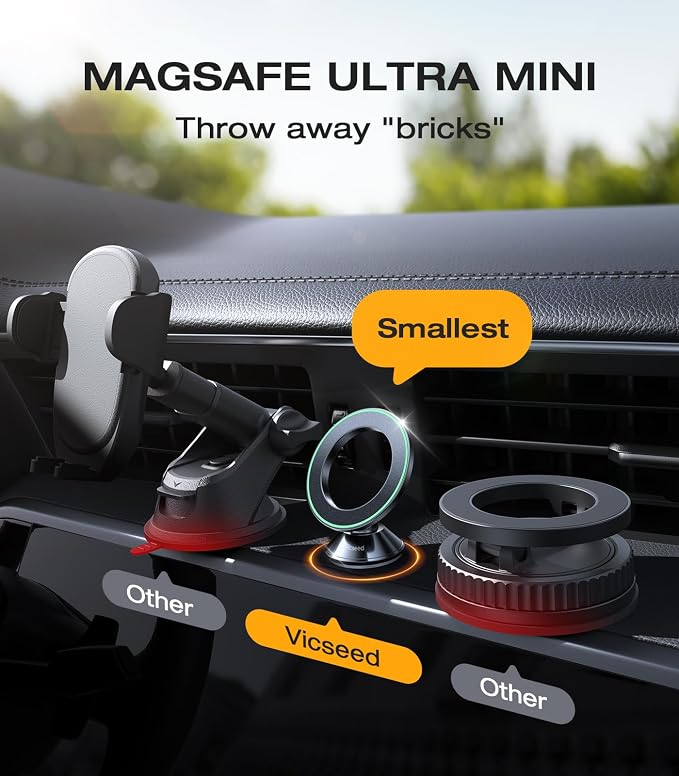 VICSEED Ultra Mini for MagSafe Car Mount Magnetic Phone Holder for Dash | All Metal, High & Low Temp Resistance, Strong Magnets, 360° Rotation Adjustable, for iPhone 17 Pro Max 16 15 14 13, Dashboard - Image 2