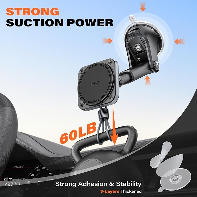 APPS2Car Magnetic Car Mount for MagSafe, Dashboard and Windshield Holder | With Telescopic Arm, Magnetic Phone Holder for Your Car, Designed for iPhone MagSafe Case - Image 3