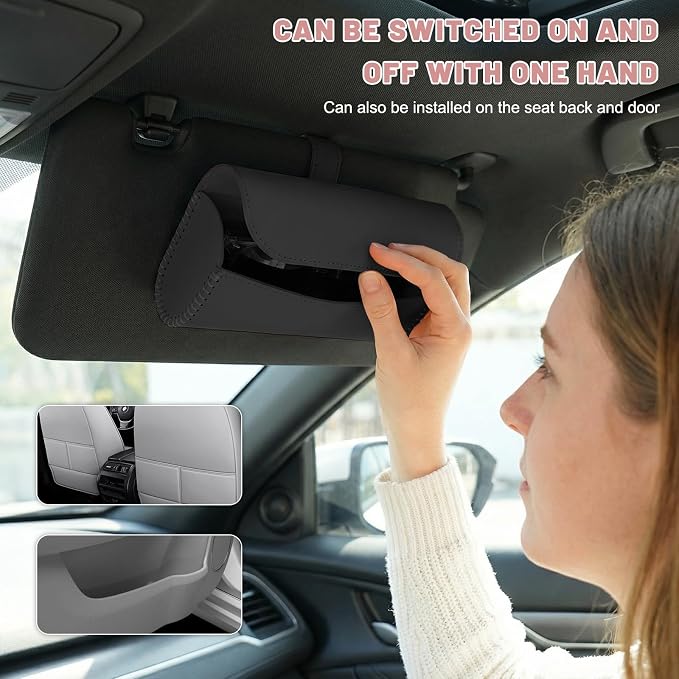 Sunglasses Holder for Car Visor, Auto Sunshade Eyeglasses Storage Case with Hidden Magnetic Closure, PU Leather Sunglass Protective Box for Most Vehicles Sun Visors (Black) - Image 6