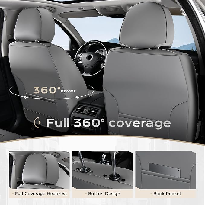 Coverado Car Seat Covers Full Set 5 Pieces, Luxury Nappa Leather Seat Covers Universal Fit Waterproof Non-Slip Breathable Front & Back Automotive Seat Protectors for Cars, SUVs, Trucks - Image 7
